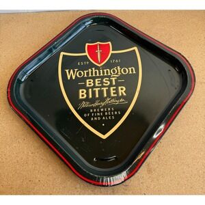 Vintage WORTHINGTON E Beer Tin Tray: Advertising, Black Gold, 1970s